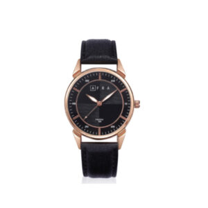 AFRA Conrad Gentleman’s Watch, Design, Rose Gold Metal Alloy Case, Leather Strap, Water Resistant 30m