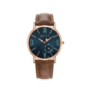 AFRA TRITON GENTS WATCH ROSE GOLD CASE BLUE DIAL BROWN LEATHER