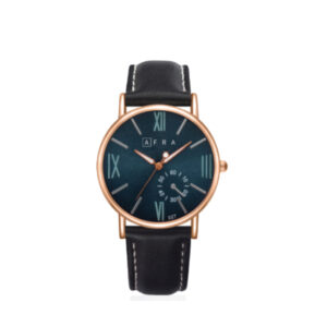 AFRA TRITON GENTS WATCH ROSE GOLD CASE BLUE DIAL BLACK LEATHER