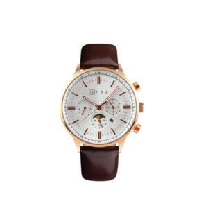 AFRA CRESCENT GENTS WATCH ROSE GOLD CASE WHITE DIAL BROWN LEATHER