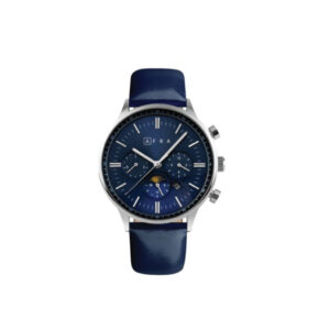 AFRA CRESCENT GENTS WATCH SILVER CASE BLUE DIAL BLUE LEATHER