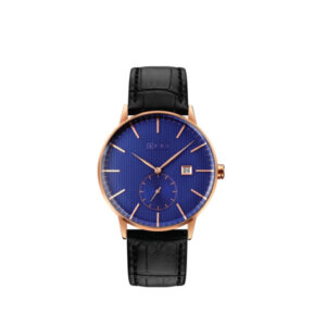 AFRA RADIUS GENTS WATCH ROSE GOLD CASE BLUE DIAL BLACK LEATHER