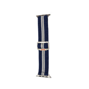 Navy blue and white woven nylon strap for Apple Watch 42/44/45mm – breathable, adjustable, and sporty smartwatch band