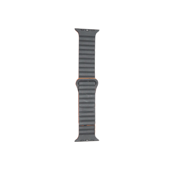 Grey and orange silicone Apple Watch strap with magnetic closure – flexible, sporty, and compatible with 42/44/45mm models