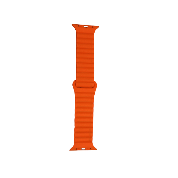 Grey and orange silicone Apple Watch strap with magnetic closure – flexible, sporty, and compatible with 42/44/45mm models