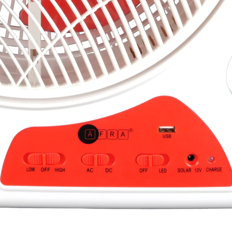 AFRA 12-Inch Rechargeable Fan, 6V 4.5Ah, LED Light, USB Ports, Low Noise – AF-2301RECF