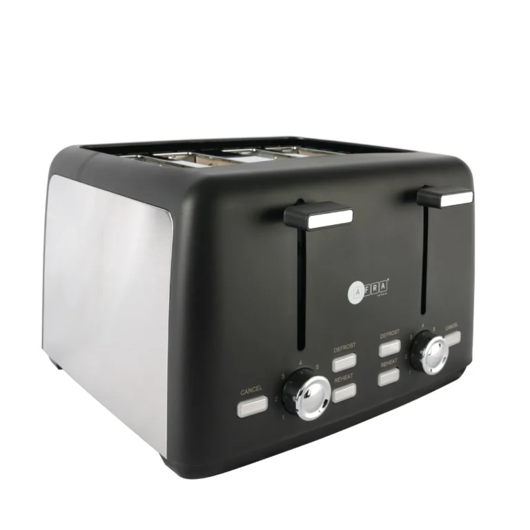 AFRA 4-Slot Electric Toaster 1600W – Browning, Reheat, Defrost, Matte Black – AF-24700TOBL