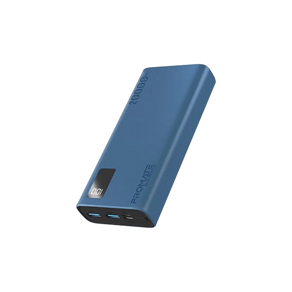 Promate Super Slim Power Bank 20000mAh With 2A Dual Usb Output, USB-C - Blue