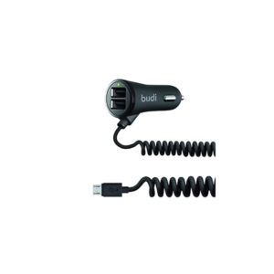 Budi Car Charger with Coiled Micro USB Cable